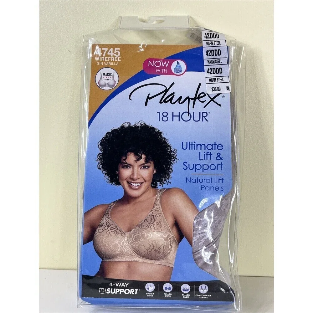 Playtex 18 Hour Ultimate Lift & Support Bra Wirefree 4745 Warm Steel 42DDD NEW